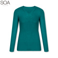 20ALSW021  pullover knitwear sweater women seamless wholegarment sweater woolen v neck ribbed stretch